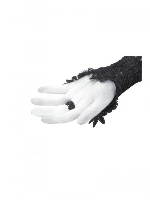 Black Embroidered Lace Patchwork Retro Rose Gothic Style Gloves
