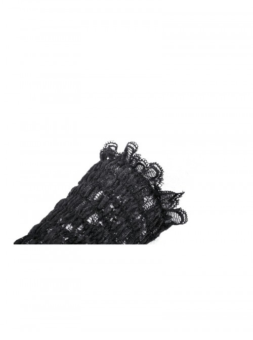 Black Embroidered Lace Patchwork Retro Rose Gothic Style Gloves