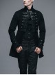 Black Fake Two Pieces Embroidered Gothic Patterned Hook Clasp Collar Leather Cuff Velvet Men Coat