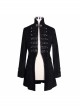 Black Fake Two Pieces Embroidered Gothic Patterned Hook Clasp Collar Leather Cuff Velvet Men Coat