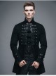 Black Fake Two Pieces Embroidered Gothic Patterned Hook Clasp Collar Leather Cuff Velvet Men Coat