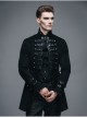 Black Fake Two Pieces Embroidered Gothic Patterned Hook Clasp Collar Leather Cuff Velvet Men Coat