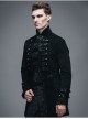 Black Fake Two Pieces Embroidered Gothic Patterned Hook Clasp Collar Leather Cuff Velvet Men Coat