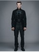 Black Fake Two Pieces Embroidered Gothic Patterned Hook Clasp Collar Leather Cuff Velvet Men Coat