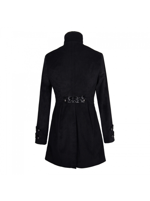 Black Fake Two Pieces Embroidered Gothic Patterned Hook Clasp Collar Leather Cuff Velvet Men Coat