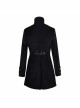 Black Fake Two Pieces Embroidered Gothic Patterned Hook Clasp Collar Leather Cuff Velvet Men Coat