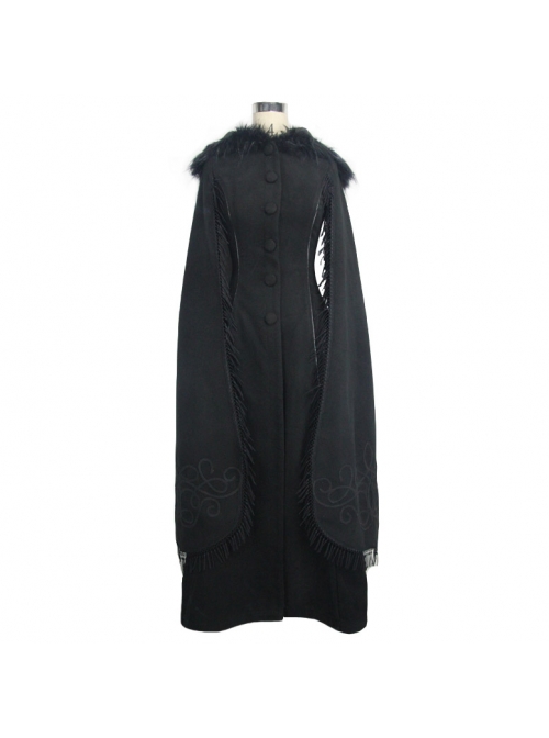 Gothic Hand-Embroidered Shawl Black Double-Sided Tweed Hooded Coat