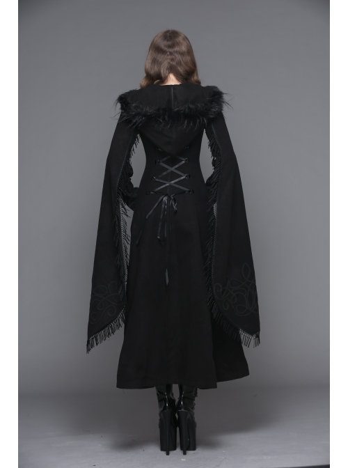 Gothic Hand-Embroidered Shawl Black Double-Sided Tweed Hooded Coat