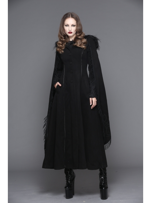 Gothic Hand-Embroidered Shawl Black Double-Sided Tweed Hooded Coat