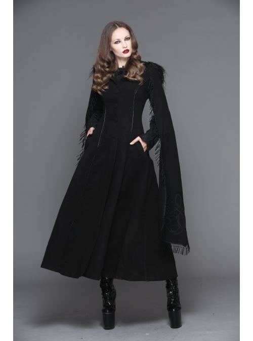 Gothic Hand-Embroidered Shawl Black Double-Sided Tweed Hooded Coat