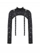 Black Decadent Irregular Holes Ribbon Decoration Punk Style Long Sleeves Top