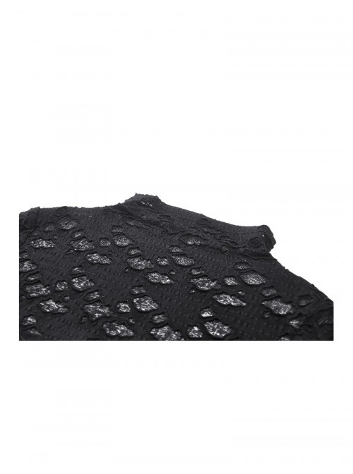 Black Decadent Irregular Holes Ribbon Decoration Punk Style Long Sleeves Top