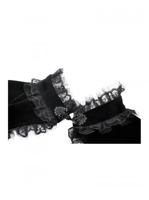 Black Retro Rose Lace Splicing Velvet Gothic Style Lantern Sleeves Top