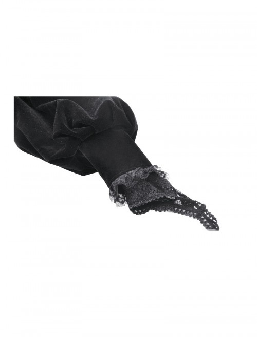 Black Retro Rose Lace Splicing Velvet Gothic Style Lantern Sleeves Top
