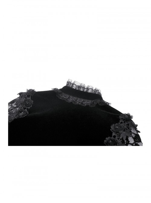 Black Retro Rose Lace Splicing Velvet Gothic Style Lantern Sleeves Top
