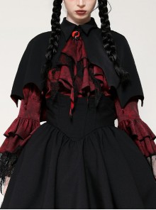 Black Red Unique Lapel Bat Wing Hem Shape Gothic Style Short Cloak