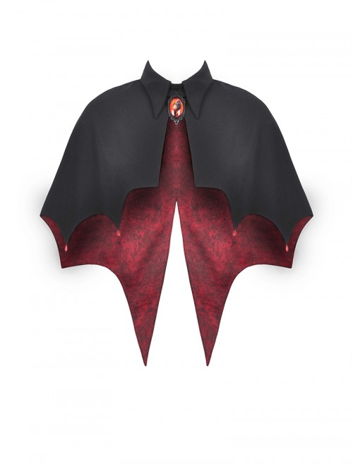 Black Red Unique Lapel Bat Wing Hem Shape Gothic Style Short Cloak