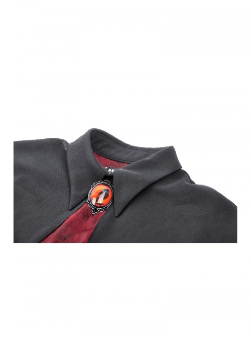 Black Red Unique Lapel Bat Wing Hem Shape Gothic Style Short Cloak