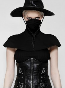 Black Unique Masked Design Punk Style High Collar Cloak
