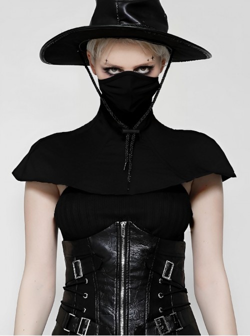 Black Unique Masked Design Punk Style High Collar Cloak