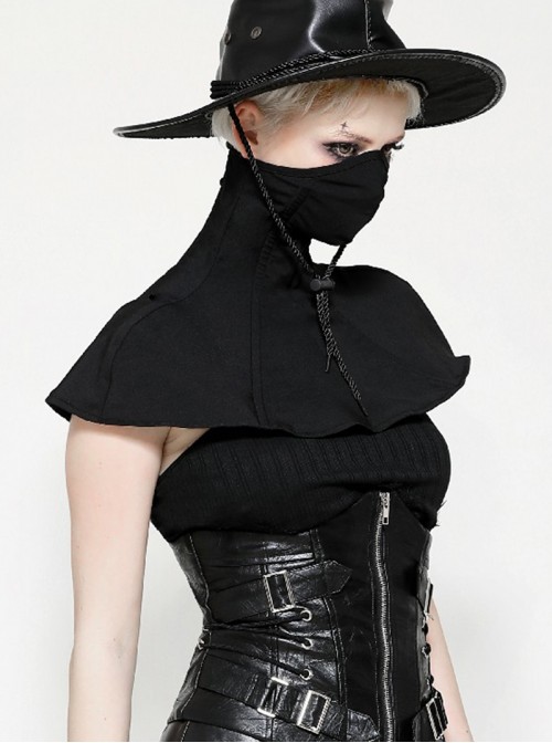 Black Unique Masked Design Punk Style High Collar Cloak