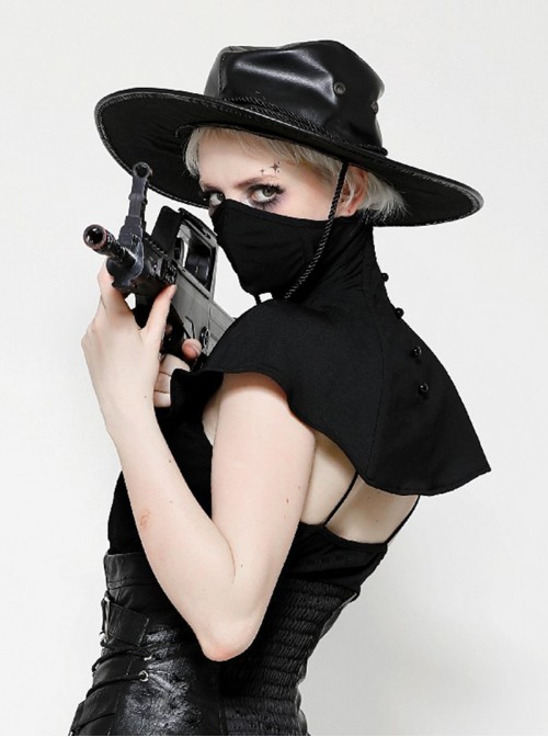 Black Unique Masked Design Punk Style High Collar Cloak