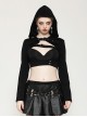 Black Personalized Hollow Metal Buckle Punk Style Hooded Long Sleeves Top