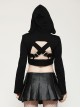 Black Personalized Hollow Metal Buckle Punk Style Hooded Long Sleeves Top