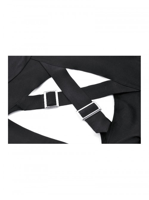 Black Personalized Hollow Metal Buckle Punk Style Hooded Long Sleeves Top