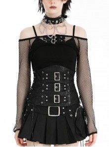 Black Cool Mesh Cutout Punk Style Long Sleeves Coat