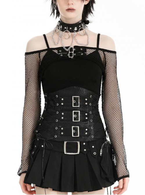 Black Cool Mesh Cutout Punk Style Long Sleeves Coat