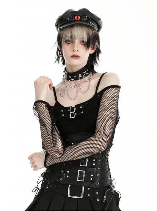 Black Cool Mesh Cutout Punk Style Long Sleeves Coat