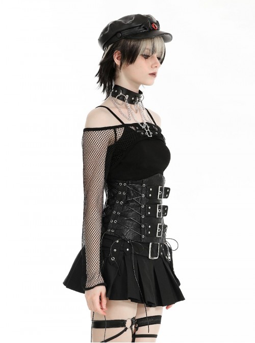Black Cool Mesh Cutout Punk Style Long Sleeves Coat