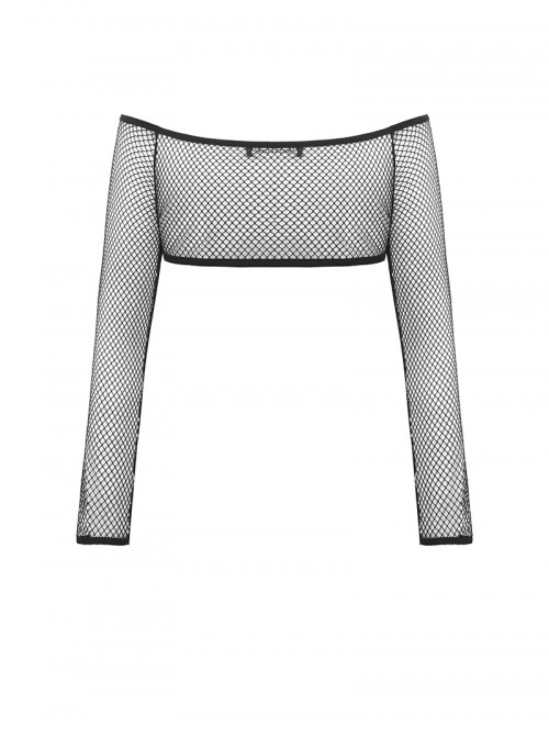 Black Cool Mesh Cutout Punk Style Long Sleeves Coat