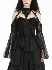 Black Sexy Off Shoulder Retro Lace Stitching Gothic Style Cloak