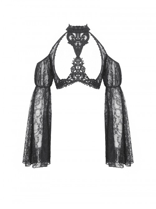 Black Sexy Off Shoulder Retro Lace Stitching Gothic Style Cloak