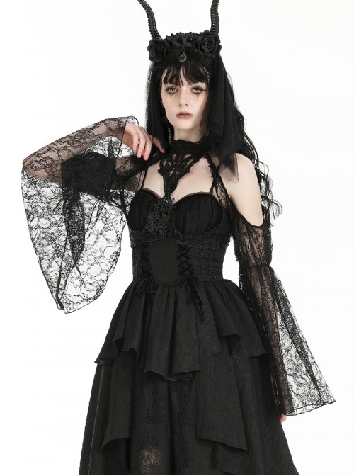 Black Sexy Off Shoulder Retro Lace Stitching Gothic Style Cloak