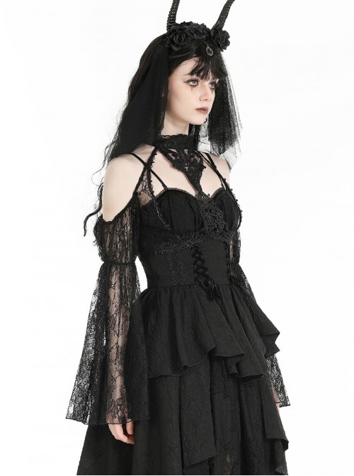 Black Sexy Off Shoulder Retro Lace Stitching Gothic Style Cloak