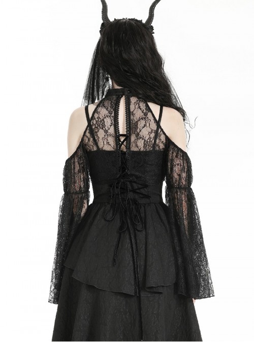 Black Sexy Off Shoulder Retro Lace Stitching Gothic Style Cloak