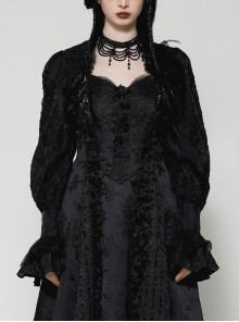 Black Retro Lace Stitching Exquisite Dark Pattern Gothic Style Puff Sleeves Shawl