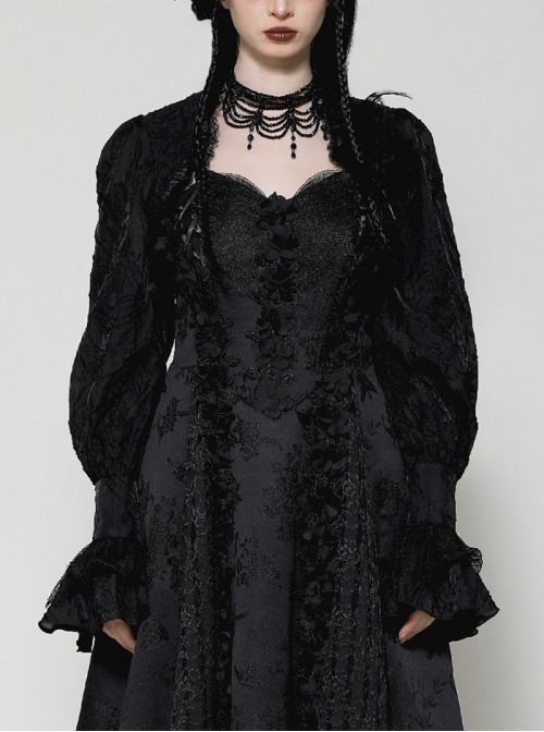 Black Retro Lace Stitching Exquisite Dark Pattern Gothic Style Puff Sleeves Shawl