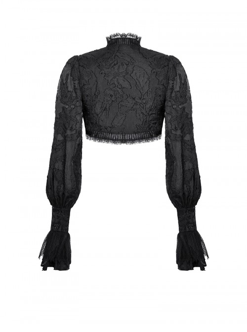 Black Retro Lace Stitching Exquisite Dark Pattern Gothic Style Puff Sleeves Shawl