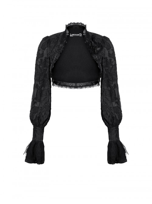 Black Retro Lace Stitching Exquisite Dark Pattern Gothic Style Puff Sleeves Shawl