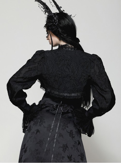 Black Retro Lace Stitching Exquisite Dark Pattern Gothic Style Puff Sleeves Shawl
