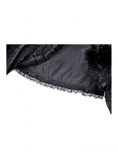 Black Retro Lace Stitching Exquisite Dark Pattern Gothic Style Puff Sleeves Shawl