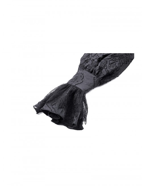 Black Retro Lace Stitching Exquisite Dark Pattern Gothic Style Puff Sleeves Shawl