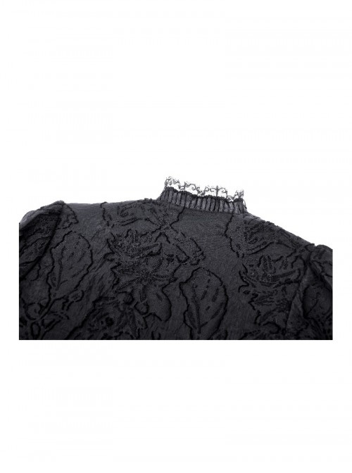 Black Retro Lace Stitching Exquisite Dark Pattern Gothic Style Puff Sleeves Shawl