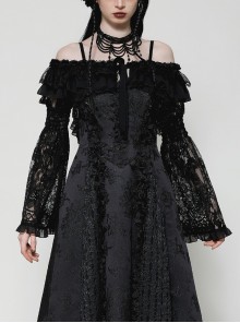 Black Romantic Rose Lace Splicing Trumpet Sleeves Gothic Style Cloak
