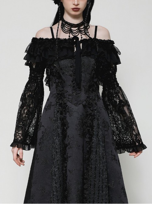 Black Romantic Rose Lace Splicing Trumpet Sleeves Gothic Style Cloak