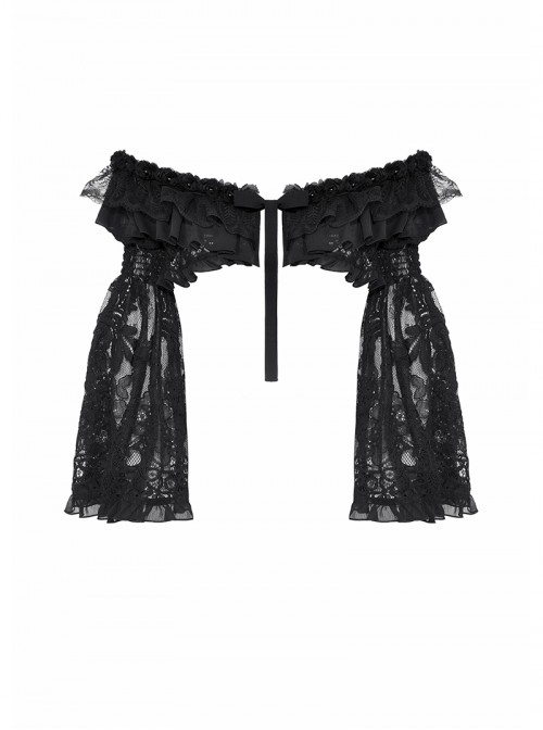 Black Romantic Rose Lace Splicing Trumpet Sleeves Gothic Style Cloak